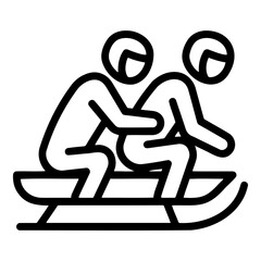 Luge icon depicting two racers on sled, minimalist line art design