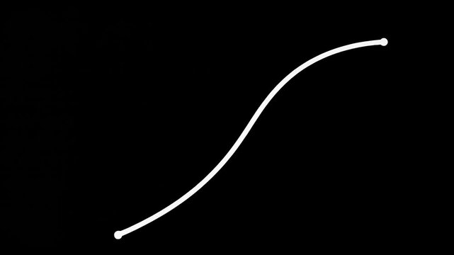 Single s-curve on black background, with white color and dots. Simple s-curve line evokes minimalistic style, creating sense of motion and flow.