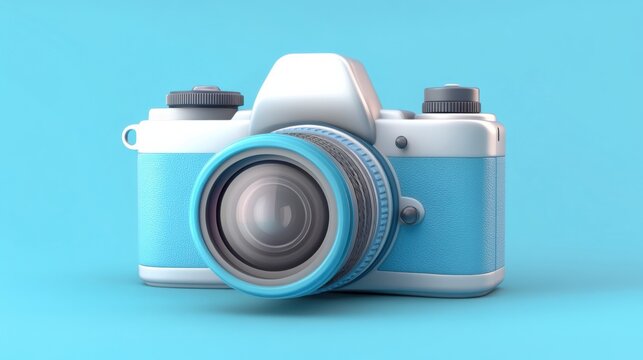 a camera with a blue lens on a blue background
