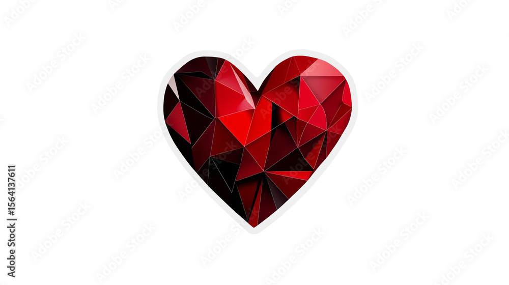 Poster geometric heart design displays faceted ruby red polygons with contrasting tones and a clean outline