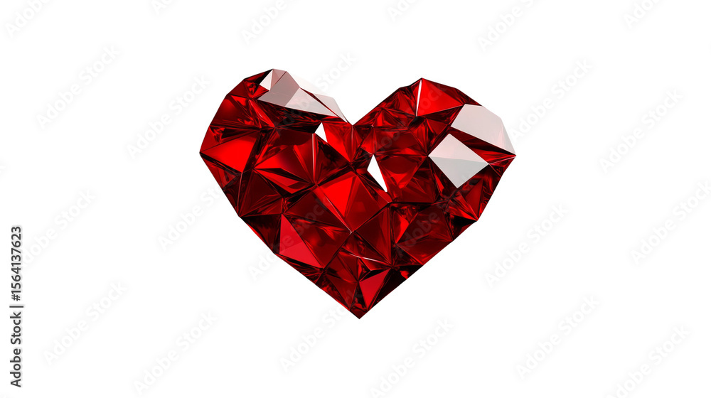 Poster geometric heart is displayed with faceted red sections against an isolated solid background.