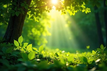 Obraz premium Sunlight Filtering Through Leaves A Serene Nature Scene for Meditation and Wellness