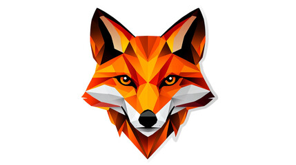 Obraz premium Geometric fox head features orange and polygonal facets with piercing yellow eyes against a .