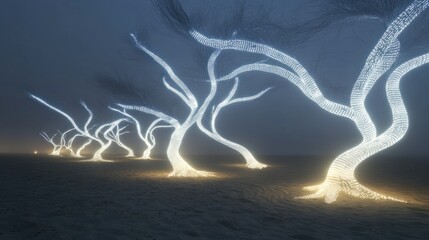 Glowing trees in desert night