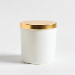White jar with gold lid for candles and cosmetics