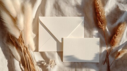 Elegant Stationery Mockup with Pampas Grass