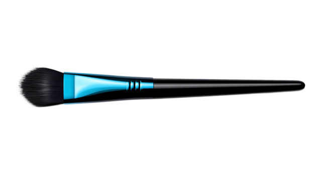 Makeup brush with bristles and light blue handle is displayed horizontally! - high quality Makeup brush with bristles and light blue handle is display