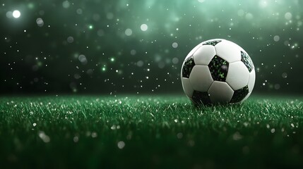 Naklejka premium Soccer Ball on Green Grass Night Scene