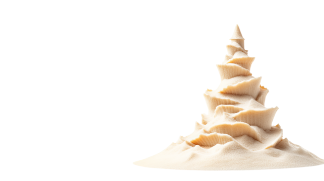 Sandcastle showcases a spiraling tiered design against a stark background. - high quality Sandcastle showcases a spiraling tiered design against a sta