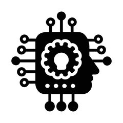 Artificial Intelligence conceptual metaphor with human head and computer chip gear