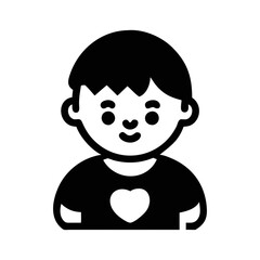 Cartoon boy icon with heart on shirt, simple and cute design