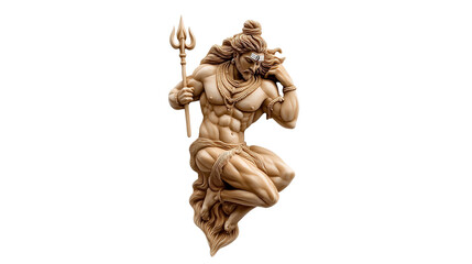 Obraz premium Shiva statue is posed dynamically holding a trident, exhibiting intricate details on isolated background.