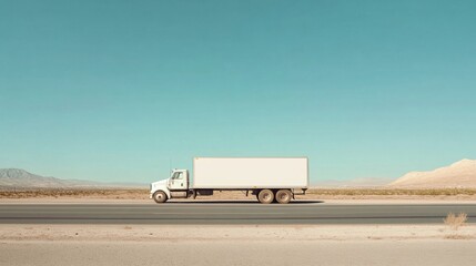 a white truck driving down a road in the desert