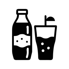 Black and white illustration of a bottle and a glass of beverage