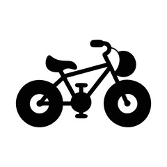 Black bicycle outline with simple design and rounded features on white