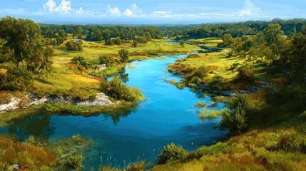 Serene River Landscape: A Summer's Day in the Countryside
