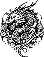 dragon tattoo black and white vector design, sticker decal