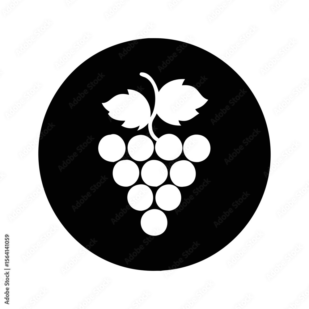 Poster elegant circular icon displaying a stylized grape bunch with two leaves