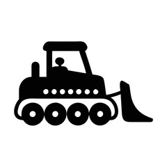 Icon of a construction bulldozer with multiple wheels and cabin structure