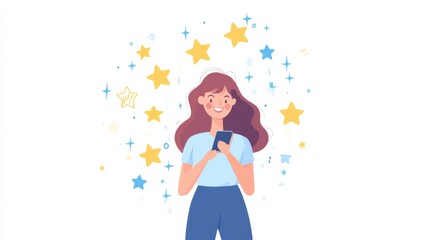 Obraz premium a woman is holding a smart phone and looking at it