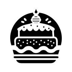 Stylized Black and White Cake with Candle Icon for Celebrations