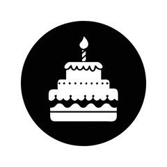 Minimalist black circle design featuring a delightful white birthday cake icon