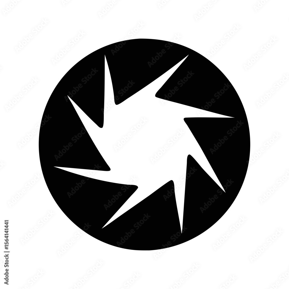 Poster abstract burst design centered in a solid black circle with radial symmetry