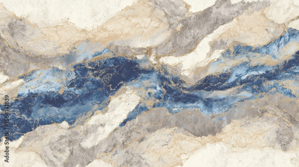 Poster an artistic fusion of light and dark marble textures blending shades of beige cream and deep blue ac