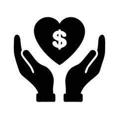 Two hands supporting a heart with a dollar sign inside the heart