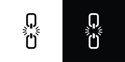 Broken link icon simple flat graphic illustrations. Black and white silhouette vector