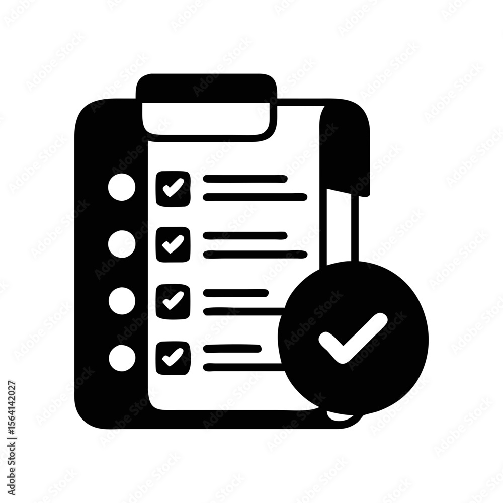 Poster checklist on clipboard with completed tasks and check mark symbol