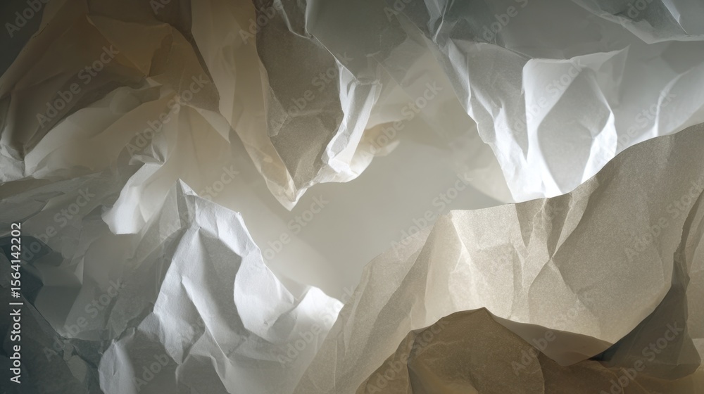 Poster an artistic arrangement of torn and crumpled sheets of white paper overlapping each other showcasing