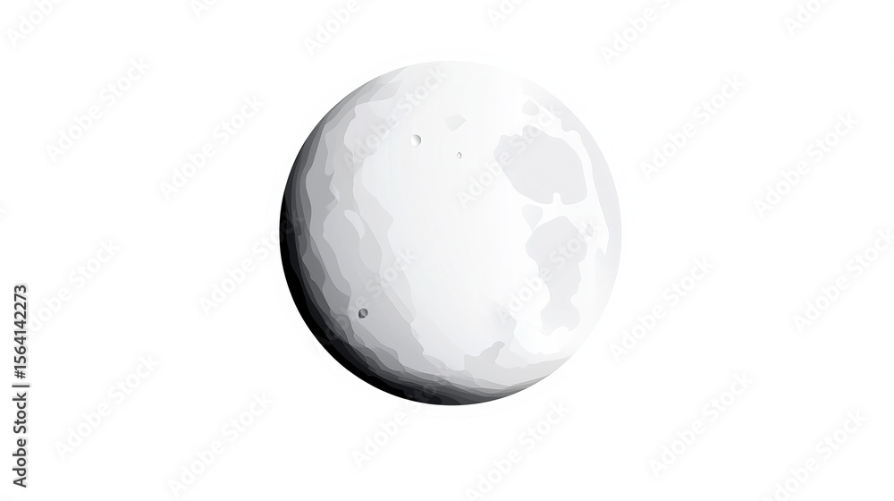 Poster stylized moon sticker displays craters and shading with a border set against a isolated background.