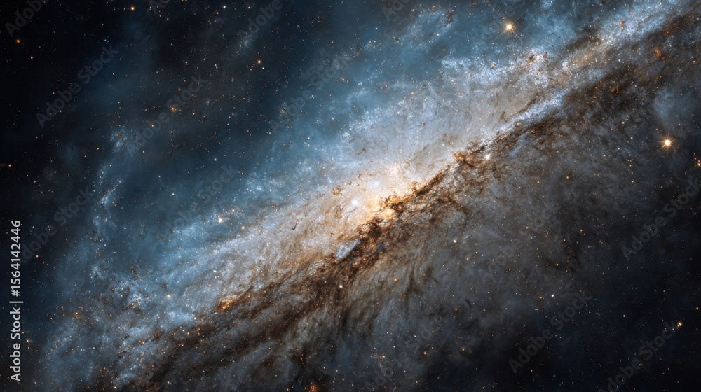 Poster a slowly rotating nebula unfolds its intricate structure with dense clouds of stardust forming spira