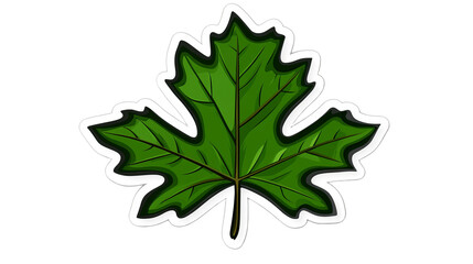 Stylized green leaf sticker features prominent veins and a outline against a dark .