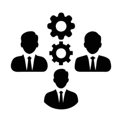 Teamwork and collaboration concept presented with gears and business professionals icons