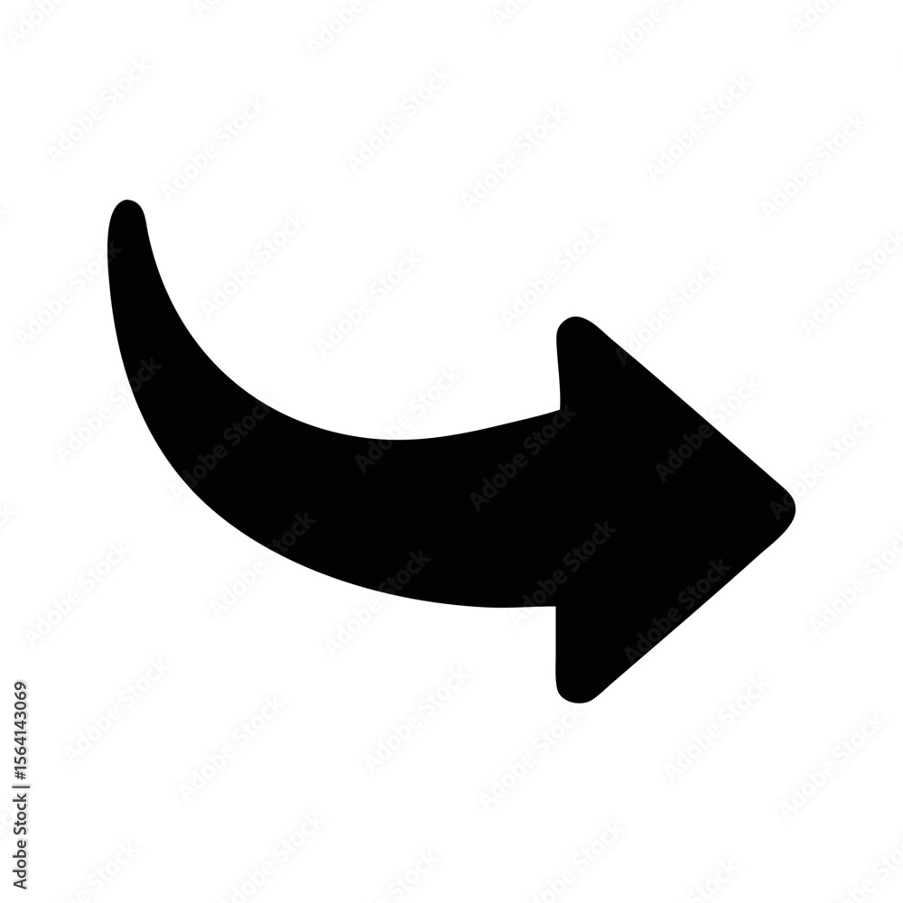 Poster a black curved arrow pointing right, direction and navigation concept image