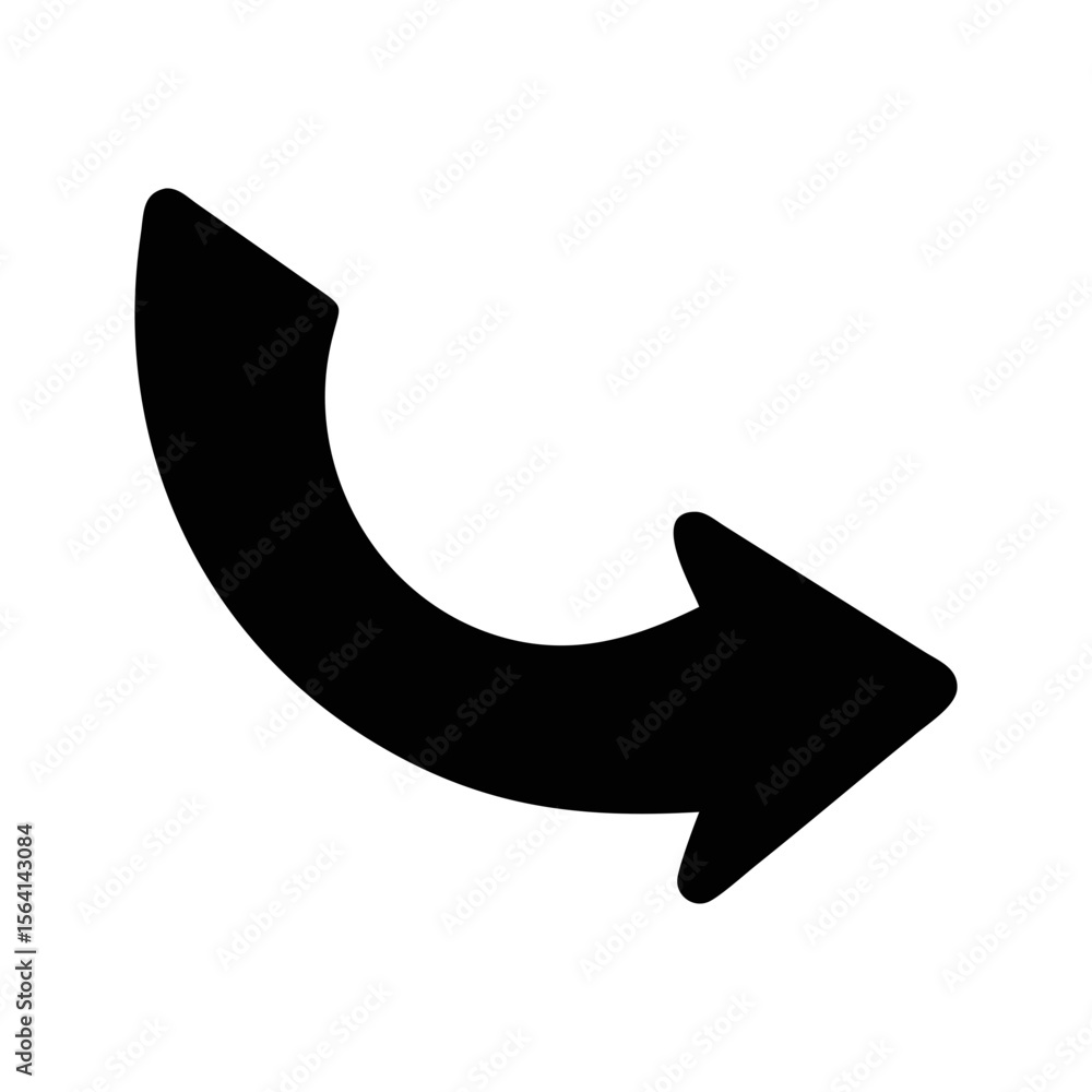 Poster curved arrow pointing right depicting direction or change in course