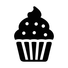 Simple black and white cupcake icon with frosting and decorative sprinkles