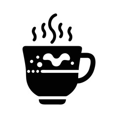 A steaming mug of hot beverage with foam and vapor icon
