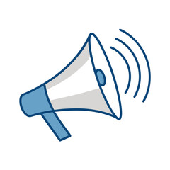 Blue megaphone sound waves announcement communication
