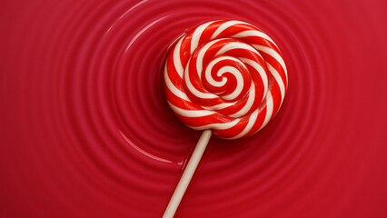 Lollipop in a pink and red swirl design against a textured magenta background with ripples, perfect for national lollipop day.