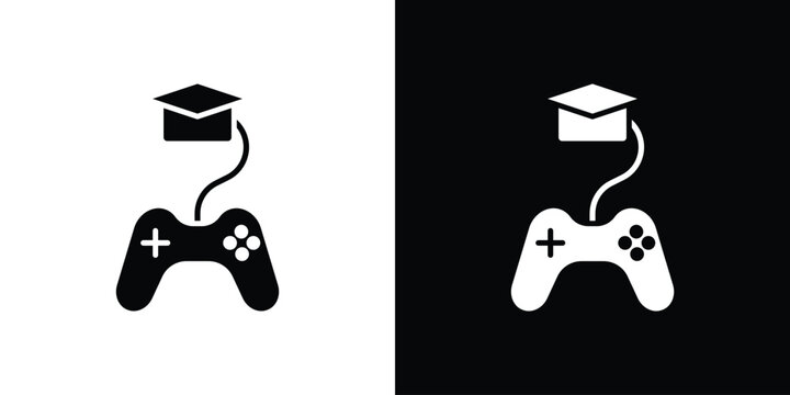 Game based learning icon simple flat graphic illustrations. Black and white silhouette vector