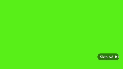 Skip ad button animation on green screen, with a 5 second countdown timer and mouse cursor clicking on the ad skip button for web promotion.