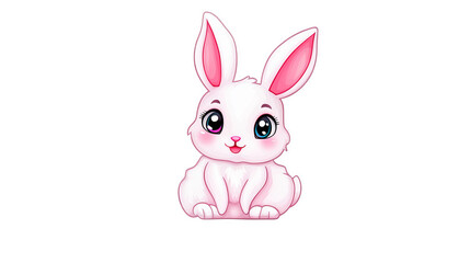 Obraz premium Animated rabbit with pink ears sits facing forward, showcasing its cute features like big eyes and a small smile.