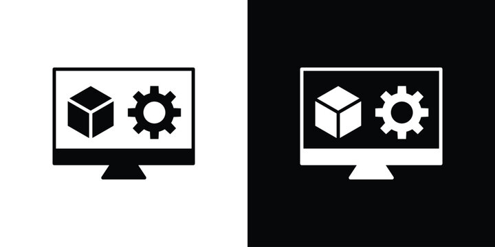 Virtual machine icon simple flat graphic illustrations. Black and white silhouette vector