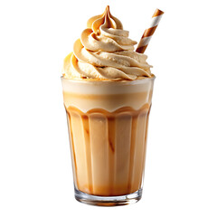 Caramel Iced Coffee Drink with Whipped Cream Removed Background