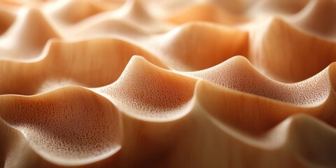 Fototapeta premium Close-up of Undulating, Textured Sand Dunes with Warm Sunlight Casting Gentle Shadows Across the Complex Curves and Ridges in a Desert Landscape