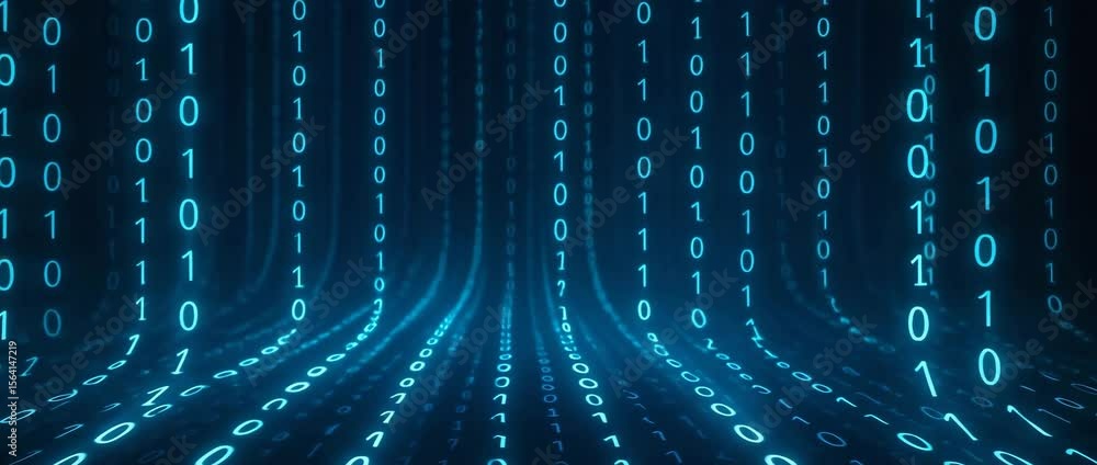 Aufkleber a mesmerizing digital landscape featuring flowing binary code. the vibrant blue tones create a futur