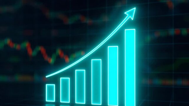 A vibrant digital representation of financial growth, featuring a glowing bar graph with an upward trend and dynamic line chart in the background, symbolizing economic success.
